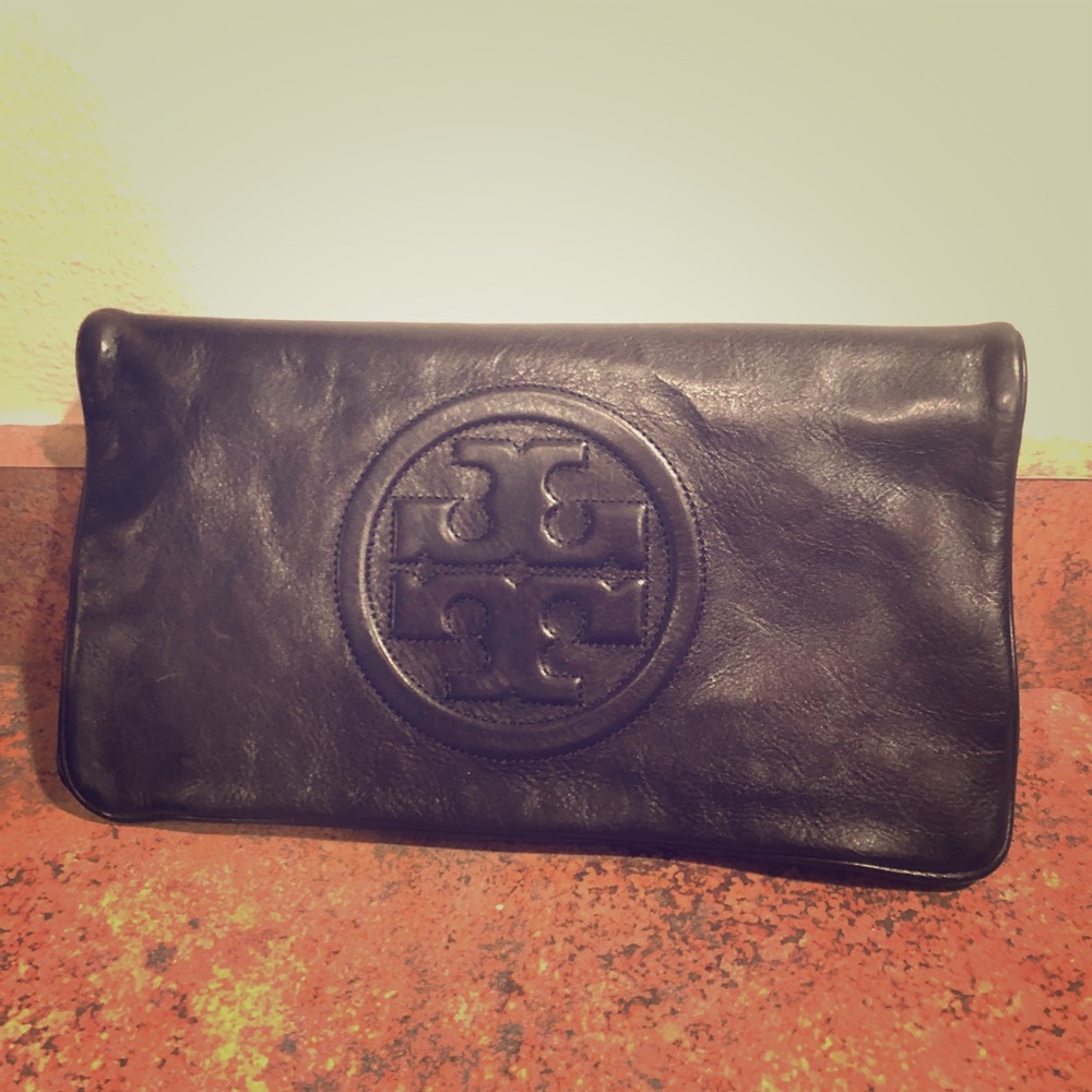 Tory Burch Black Leather Logo Clutch